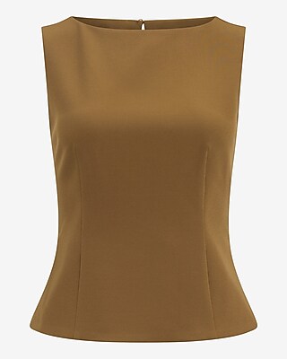 Studio Stretch Twill Boat Neck Tailored Peplum Tank