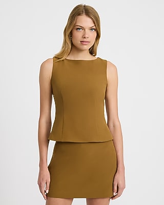 Studio Stretch Twill Boat Neck Tailored Peplum Tank