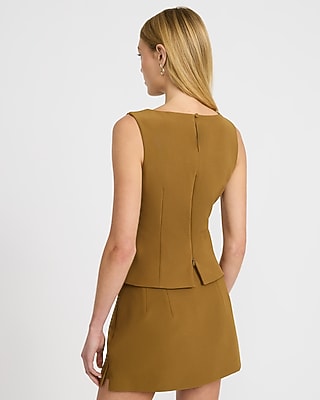 Studio Stretch Twill Boat Neck Tailored Peplum Tank