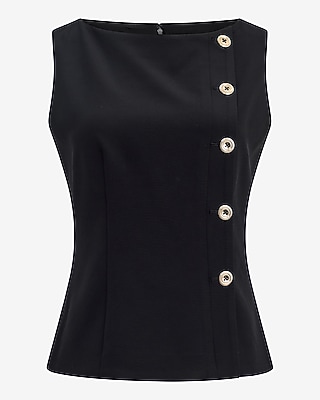 Studio Stretch Twill Boat Neck Gold Button Peplum Tank