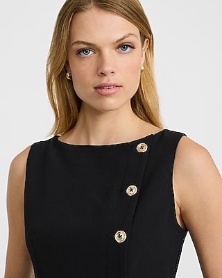 Studio Stretch Twill Boat Neck Gold Button Peplum Tank