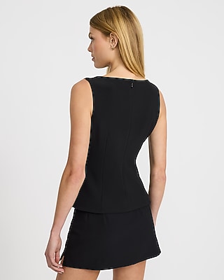 Studio Stretch Twill Boat Neck Gold Button Peplum Tank