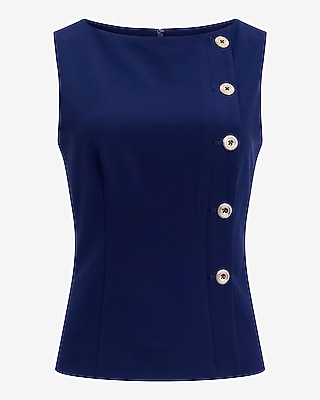 Studio Stretch Twill Boat Neck Gold Button Peplum Tank