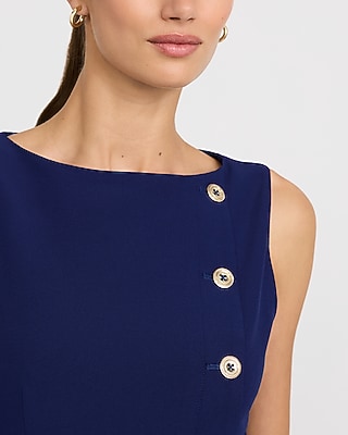 Studio Stretch Twill Boat Neck Gold Button Peplum Tank
