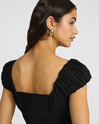 Stretch Cotton Poplin Puff Sleeve Smocked Back Peplum Top - thumbnail 7