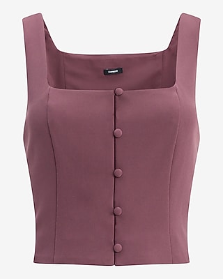 Square Neck Button Front Tailored Tank Signature Stretch