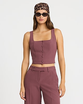 Square Neck Button Front Tailored Tank Signature Stretch