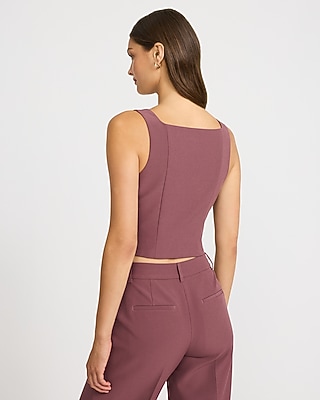 Square Neck Button Front Tailored Tank Signature Stretch
