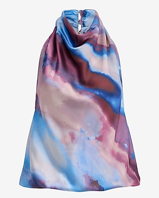 Satin Printed Halter Cowl Neck Tank