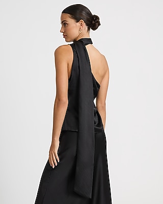 Satin One Shoulder Scarf Draped Top