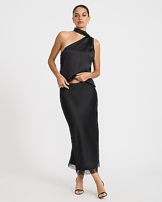 Satin One Shoulder Scarf Draped Top