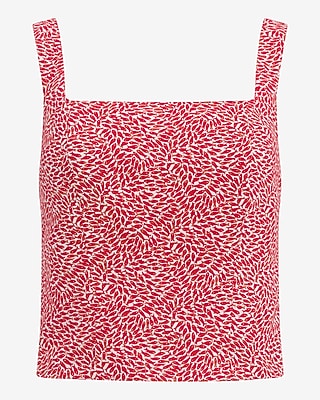 Linen-Blend Printed Square Neck Smocked Back Tank - image 4