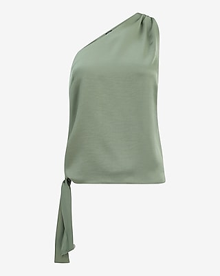 Satin One Shoulder Tie Waist Top