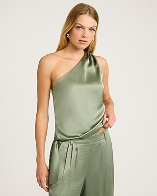 Satin One Shoulder Tie Waist Top