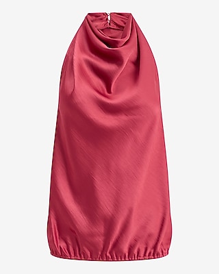Satin Halter Cowl Neck Open Back Tank