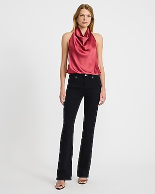 Satin Halter Cowl Neck Open Back Tank