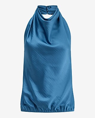 Satin Halter Cowl Neck Open Back Tank