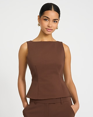Stretch Cotton Tailored Peplum Tank