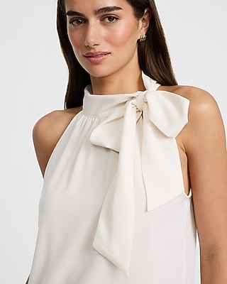Tie Mock Neck Draped Top