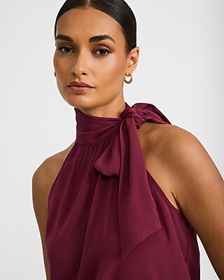 Tie Mock Neck Draped Top