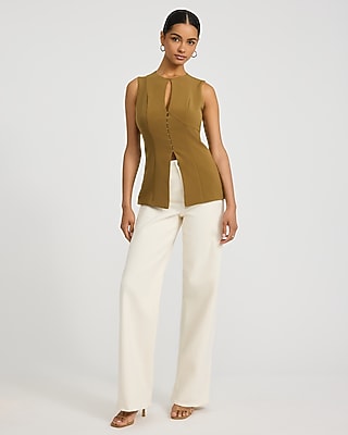 Luxe Stretch Crew Neck Keyhole Tailored Cutaway Tank
