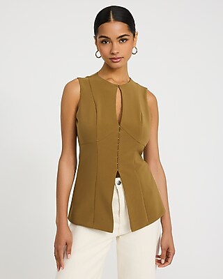 Luxe Stretch Crew Neck Keyhole Tailored Cutaway Tank