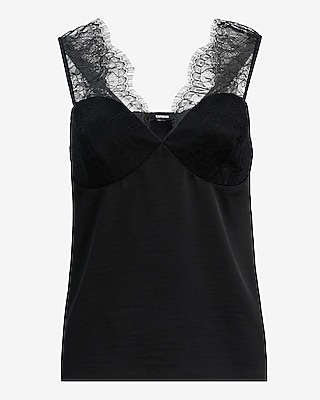 Satin Lace Pieced V-Neck Cami