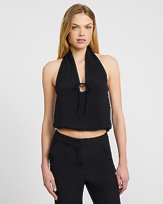 Textured V-neck Tie Front Tank | Express