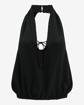 Halter V-Neck Tie Front Keyhole Bubble Tank