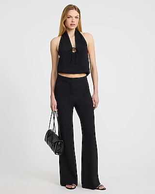 Halter V-Neck Tie Front Keyhole Bubble Tank