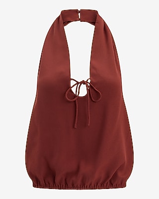 Halter V-Neck Tie Front Keyhole Bubble Tank