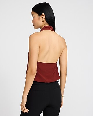 Halter V-Neck Tie Front Keyhole Bubble Tank