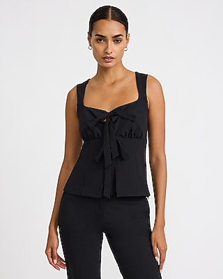 Sweetheart Bow Front Tailored Cutaway Top Studio Stretch Twill