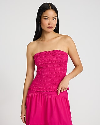Poplin Strapless Smocked Tube Top