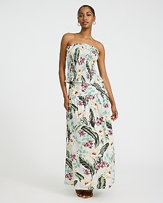 Cotton Poplin Floral Strapless Smocked Tube Top