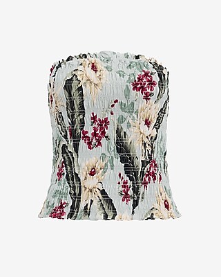 Cotton Poplin Floral Strapless Smocked Tube Top