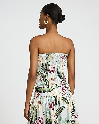 Cotton Poplin Floral Strapless Smocked Tube Top