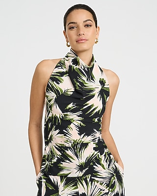 Printed Halter Cowl Neck Tank