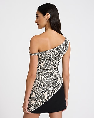 Printed One Shoulder Asymmetrical Top