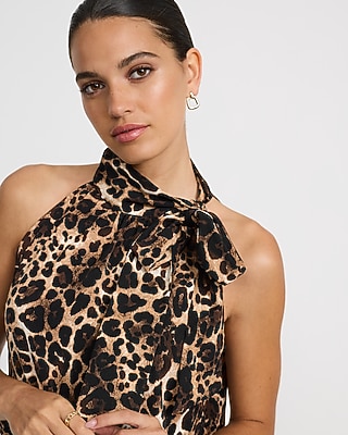 Leopard Tie Neck Tank