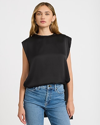 Satin Crew Neck Draped Cape Top