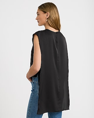 Satin Crew Neck Draped Cape Top