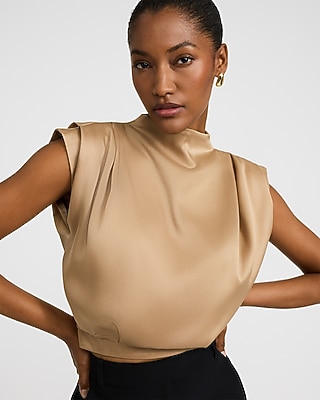 Satin Mock Neck Ruched Top - image 2
