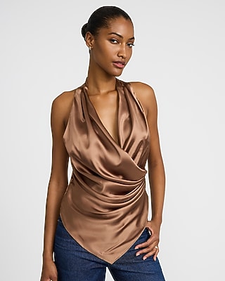 Satin Ruched Asymmetrical Surplice Tank - image 5