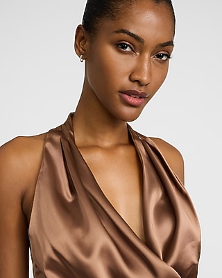 Satin Ruched Asymmetrical Surplice Tank