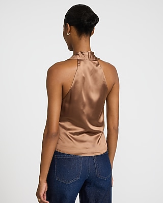 Satin Ruched Asymmetrical Surplice Tank