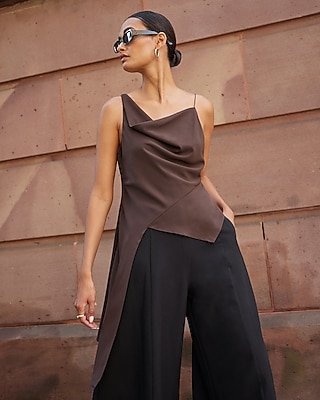 Satin Asymmetrical Cowl Neck Draped Cami