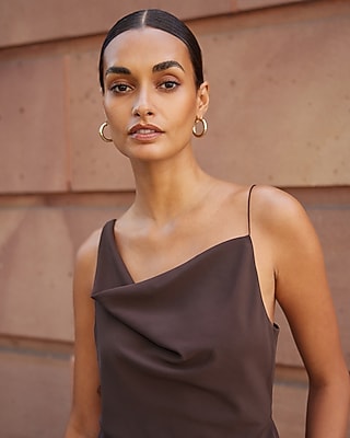 Satin Asymmetrical Cowl Neck Draped Cami