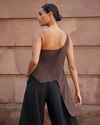 Satin Asymmetrical Cowl Neck Draped Cami