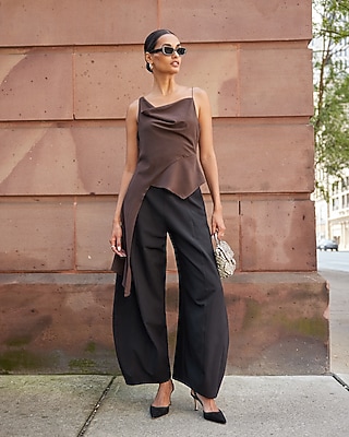 Satin Asymmetrical Cowl Neck Draped Cami